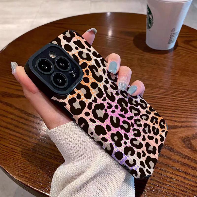Fashion Color Leopard Silicone Phone Case For iPhone 17 Air 13 12 11 16 14 15 Pro Max Plus Mini Leather Shockproof Full Cover