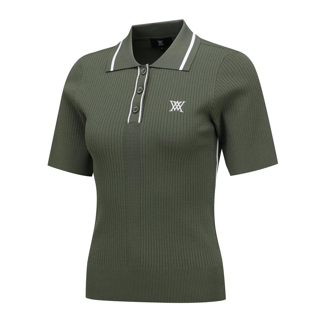 ANEW GOLF Women Sm Stripe Texture Short Sleeve Sweater_Lk