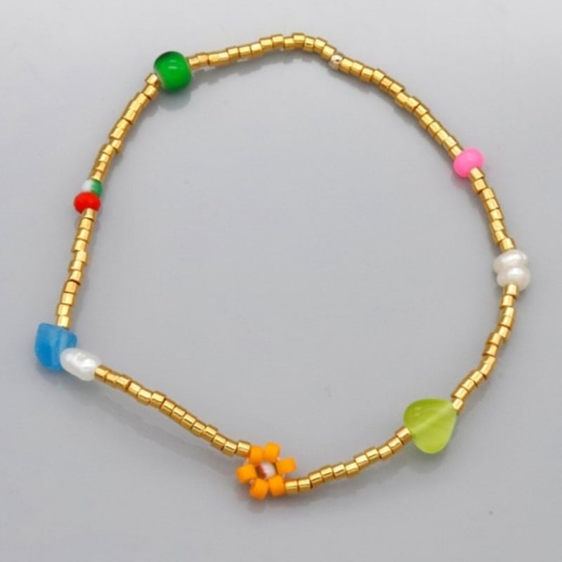 BONBEAU Color Flower Gold Beads Bracelet Freshwater Pearl Gold Bead Flower Bracelet 3 Colors