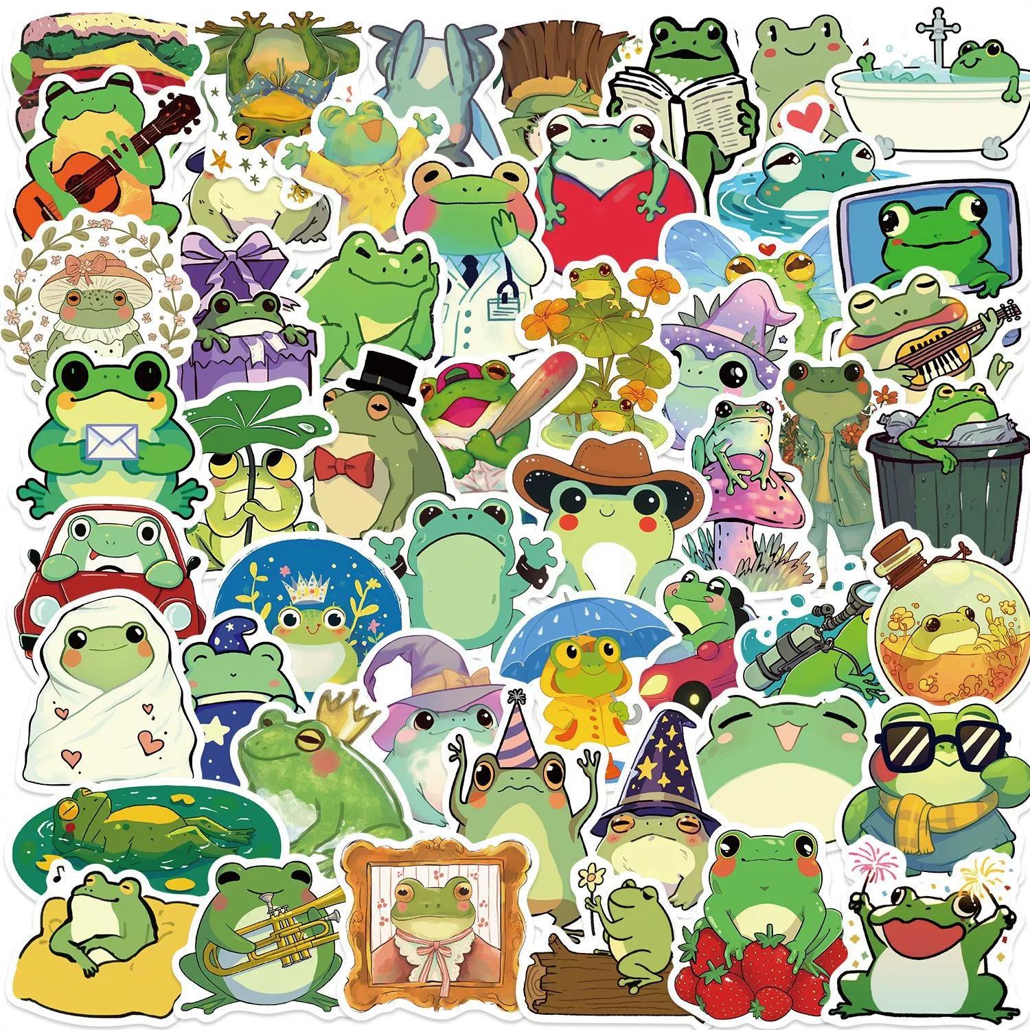100PCS Cute Frog Stickers Waterproof DIY Decoration for Guitar Notebook Luggage Cartoon Stationery Stickers