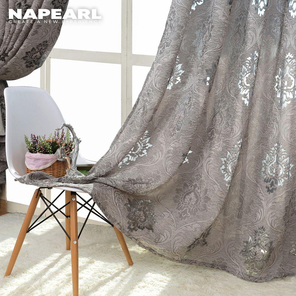 1PC NAPEARL Fashion Jacquard Tulle Curtain European Style Sheer Brown Grey Curtain  For Kitchen Living Room Home Decor
