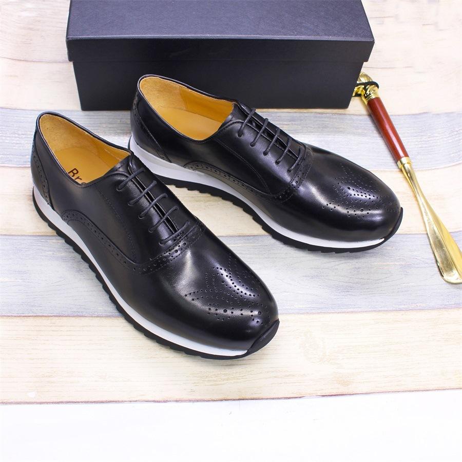 Casual Leather Shoes Men'S Genuine Leather Brock Carved Men'S Shoes Fashion Versatile Sports Shoes Men'S Thick-Soled Wear-Resistant Leather Shoes
