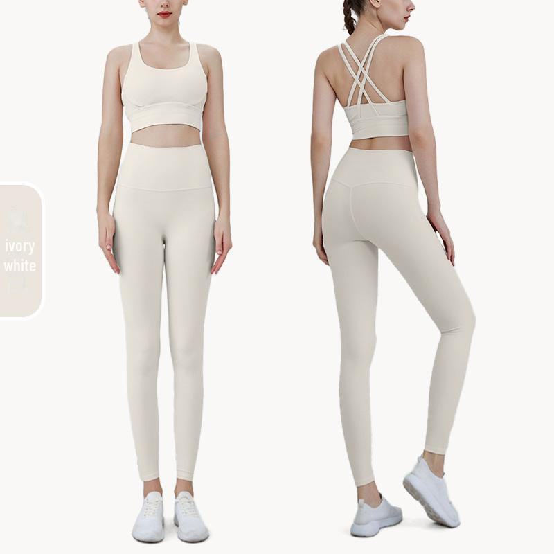 "Letní jógová souprava s kříženými zády": Kalhoty a top s vysokým pasem a zvedajícím hýždě