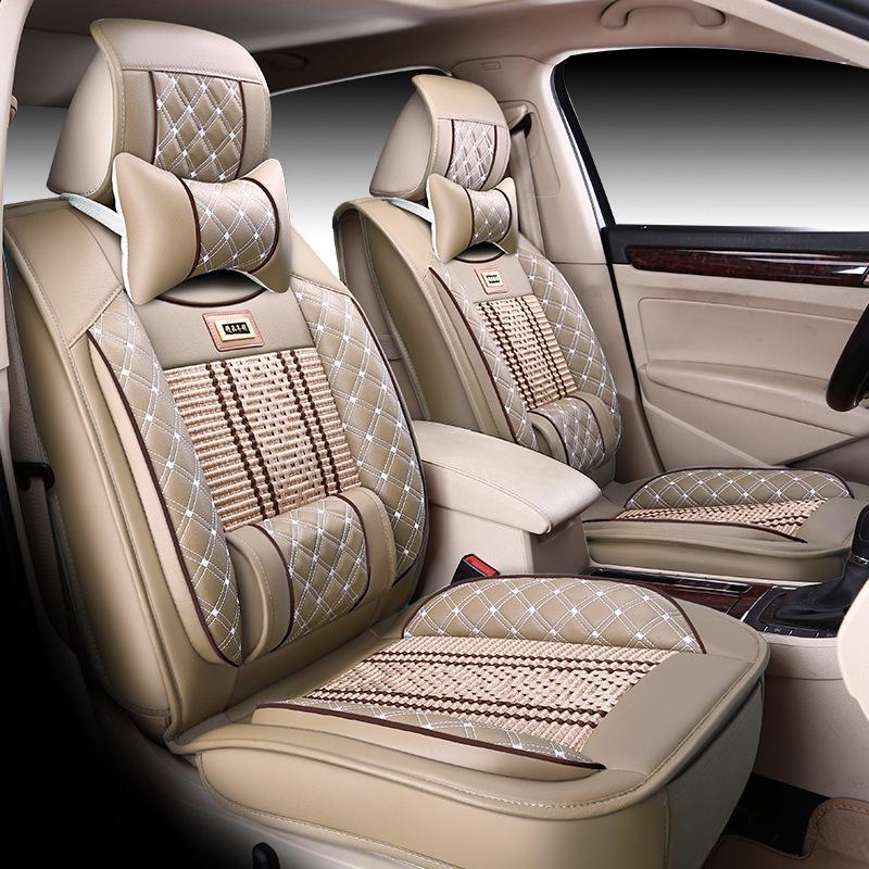 Univerzální celoroční potah na autosedačku z ledového hedvábí a kůže pro pětimístná vozidla