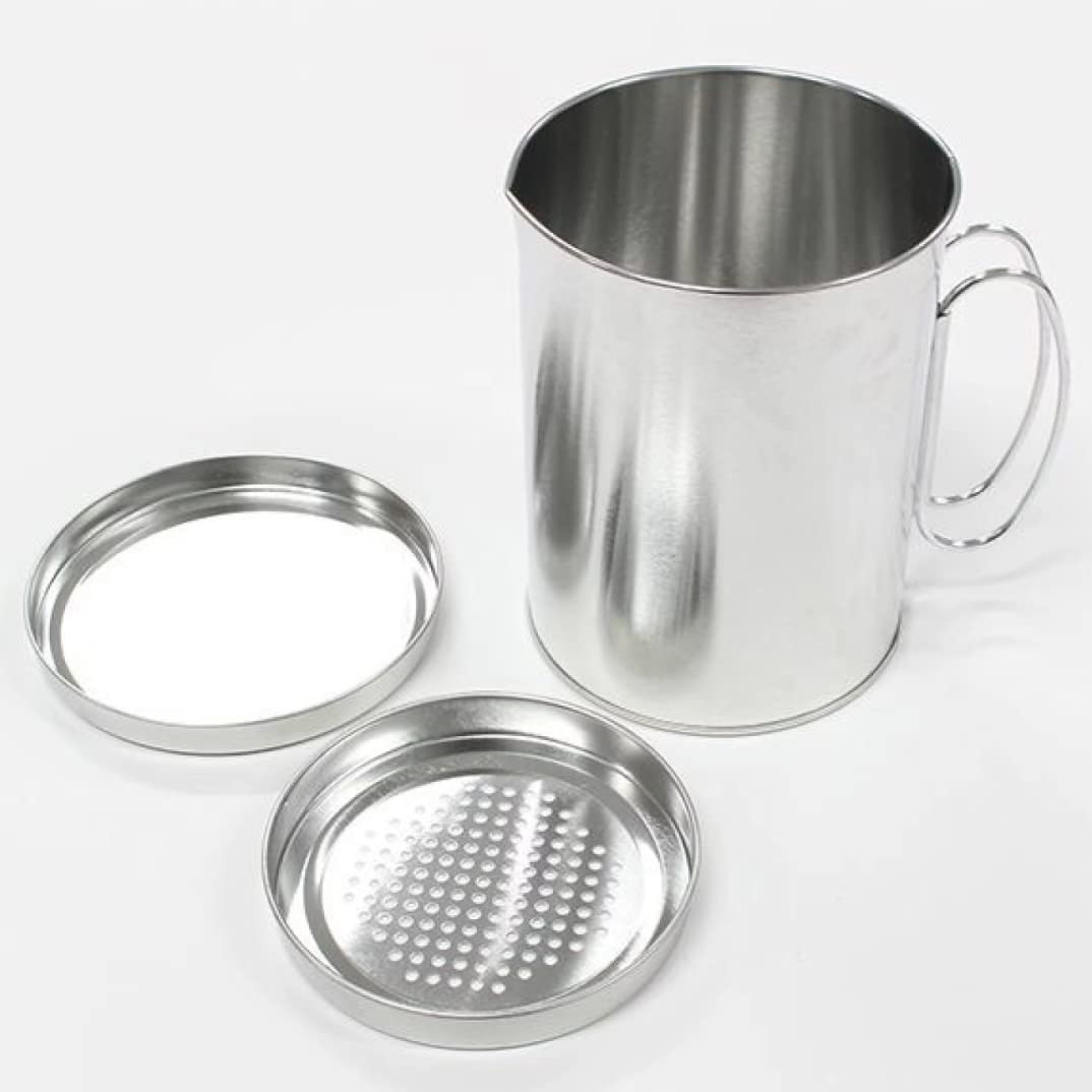 

3-Piece Oil Pot Set with Lid and Strainer, Simple Stainless Steel Round Shape, Stylish 700ml, Kitchen Oil Container, Oil Pot
