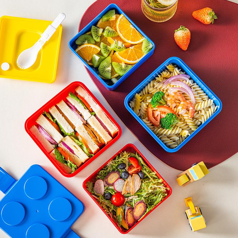 1 Stück Quadratische Kreativität Bausteine Bento Box Tragbare Doppelschichtige Cartoon Kinder Studenten Lunchbox Lebensmittelbehälter