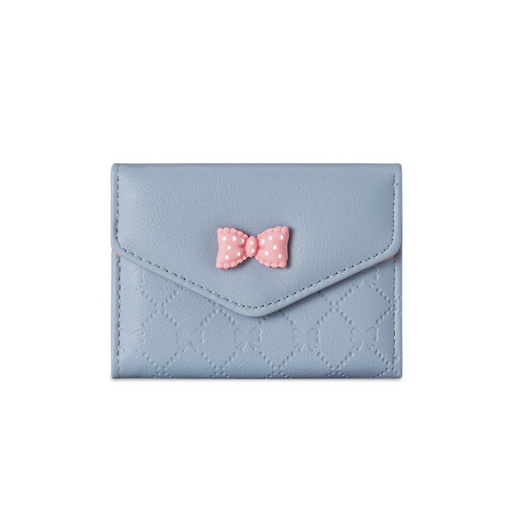 Korean Style Bow Short Wallet Tri-fold Portable Women s Wallets Coin Purse Gifts синий