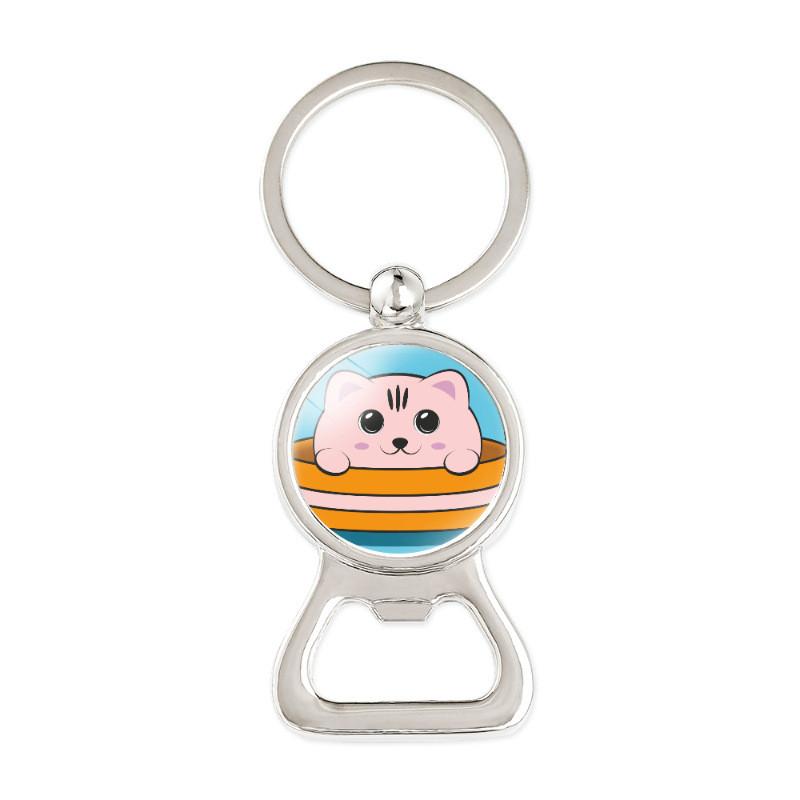 Adorable Cartoon Cat Time Gem Bottle Opener Keychain Cute Creative Car Accessory