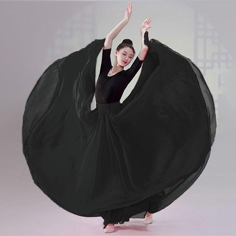 Elegant Big Swing Hem Half Skirt Double Layer Chiffon Lightweight National Folk Classical Dance Dress For Women