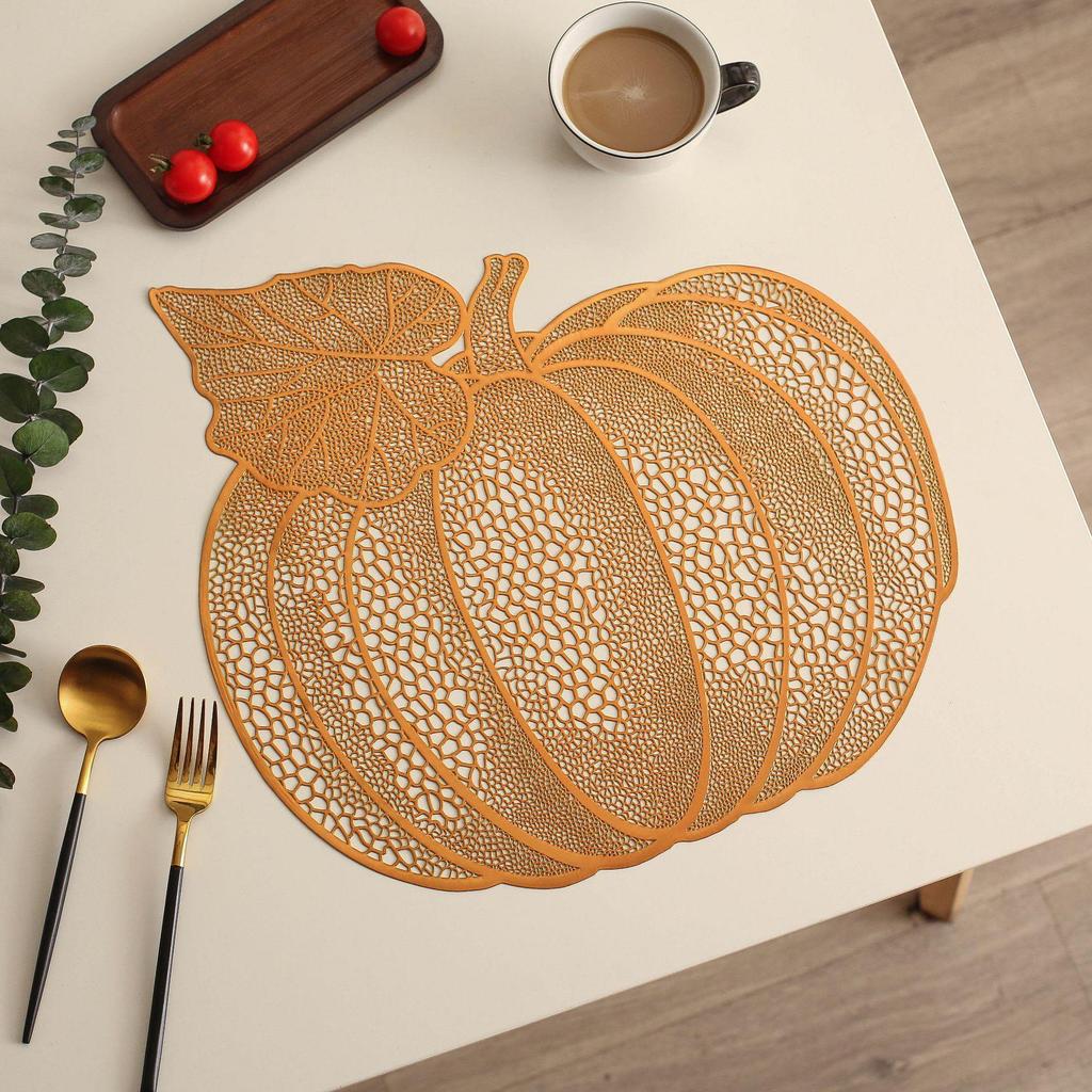Nordic Style Hollow PVC Pumpkin Placemat - Waterproof, Oilproof, Heat-Resistant Decorative Mat