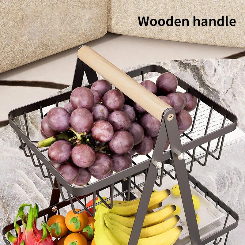2/3 Tier Metal Fruit Basket Detachable Kitchen Countertop Storage Rack for Vegetables Snacks Bread Organizer