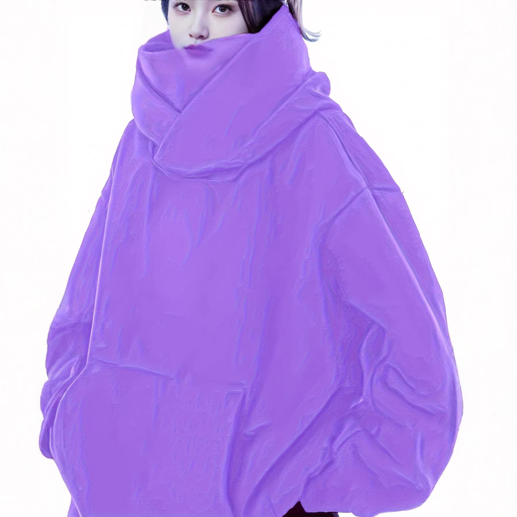 

Plus Size High Neck Hooded Sweatshirt - Autumn/Winter Warm Slimming Long Sleeve Hoodie 5XL фиолетовый