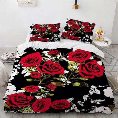 3D-Druck Schwarz Weiß Kariert Blume Rote Rose Designer Bettwäsche Festliche Farbe Schlafzimmer Quilt Set Bezug Für Valentinstag Hochzeiten