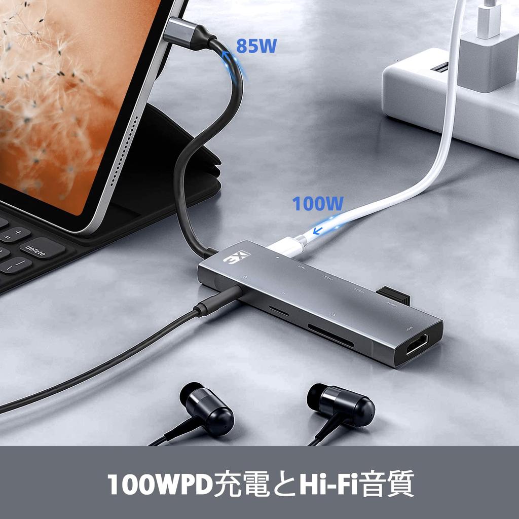 3XI USB C Hub 9 i 1 Type C Hub Adapter for MacBook Air Go 85W PD Lading 4K HDMI-utgang 3X SD-kortleser Hodetelefonkontakt Type C Dataoverføringsport