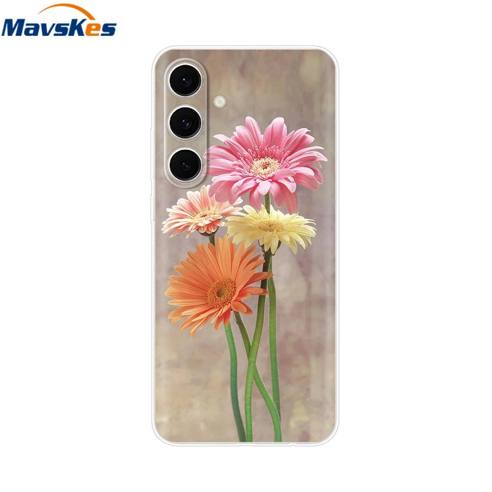 For Samsung S24 FE Case Stylish Flowers Painted Cover Clear Silicone Phone Case for Samsung Galaxy S24 S24FE Soft Shell Fundas