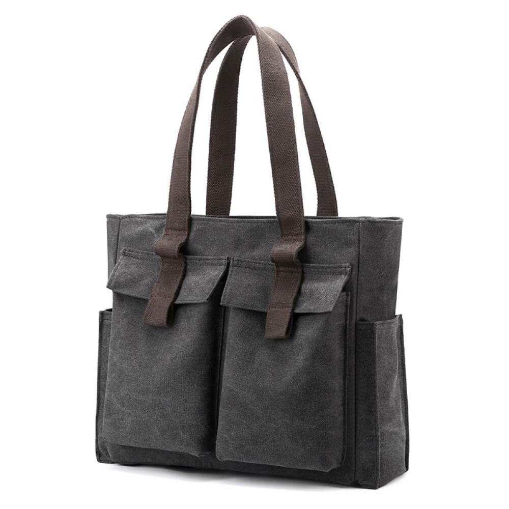 Women Carry Briefcase Professional Commute Simple Single Shoulder Large Canvas Bag Length 39cm Wide 11cm High 32cm