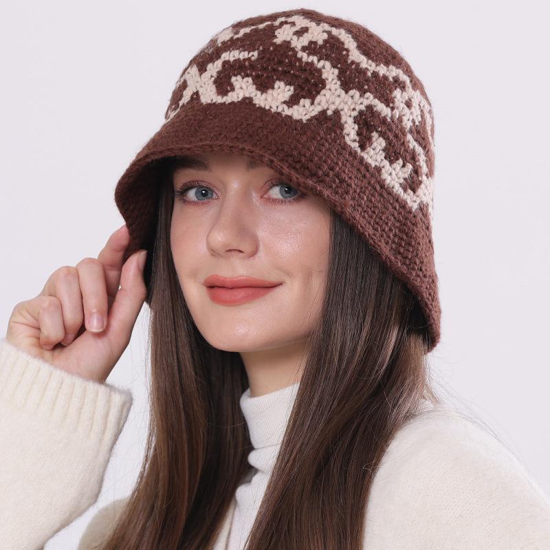 Autumn and winter niche design handmade bucket hat thermal hat knitted hat women's cold hat thickened basin hat