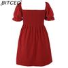 BITCED Plus Size Solid Color Casual Resort Dress Travel Square Neckline Ruffled Puff Sleeve Dress