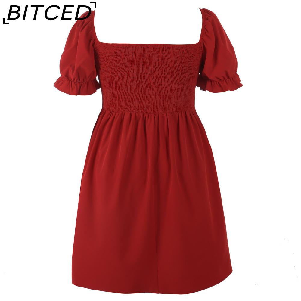 BITCED Plus Size Solid Color Casual Resort Dress Travel Square Neckline Ruffled Puff Sleeve Dress