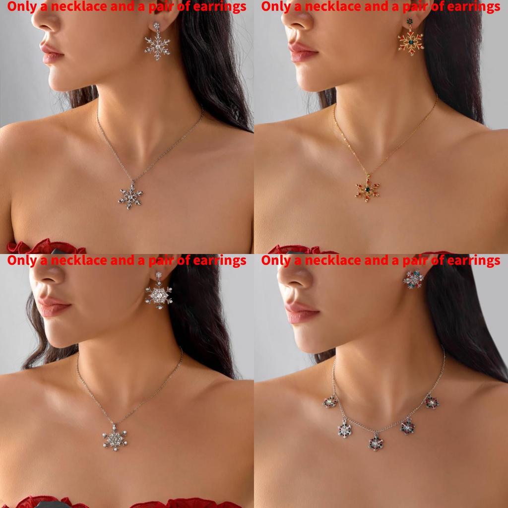 Seasonal Snowflake Earring And Necklace Set With Sparkling Accents For Men And Women