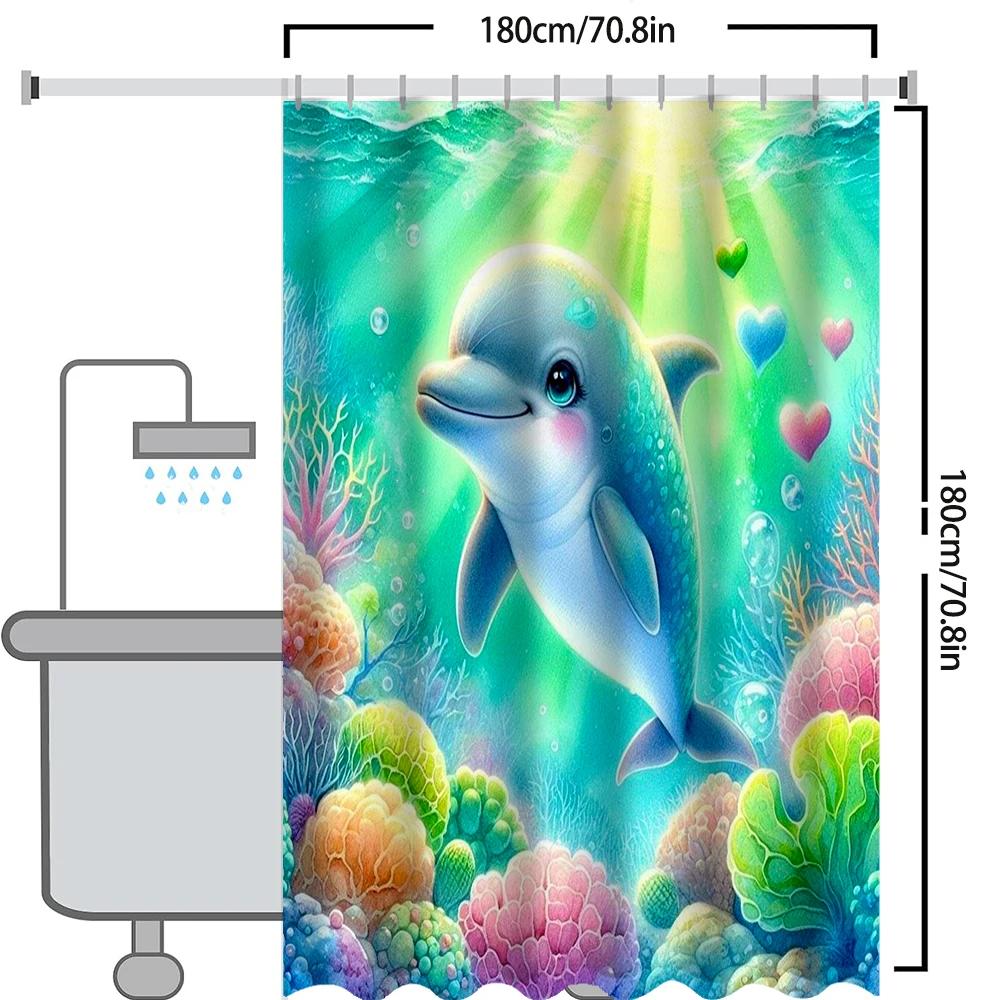 "Dreamy Dolphin Shower Curtain, Waterproof & Mildew-Resistant Bath Curtain with Ocean Art Design for Romantic Bathroom Decor"