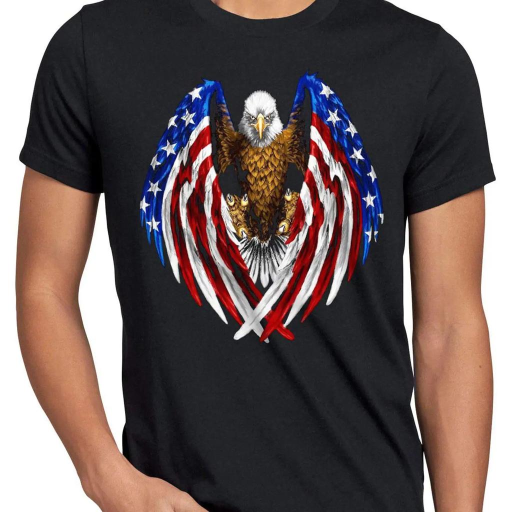 style USA Eagle Unisexs T Shirt US America Stars Stripes White Head vintage Washed Top For Everyday Wear Unisex streetwear