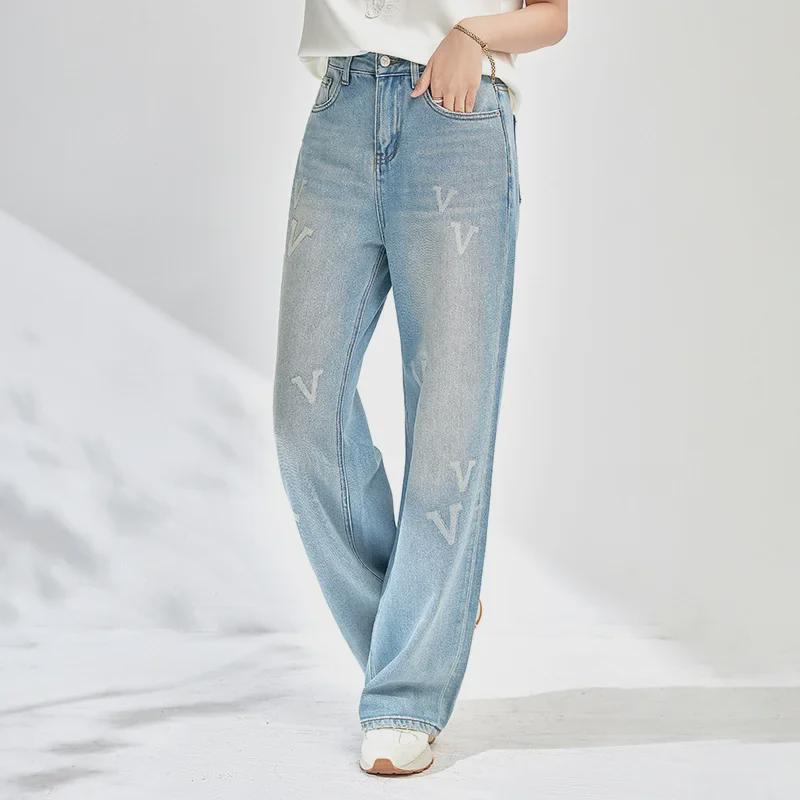 

Nanyou High-Waist Wide-Leg Denim Pants with Printed Letters XXL светло-синий
