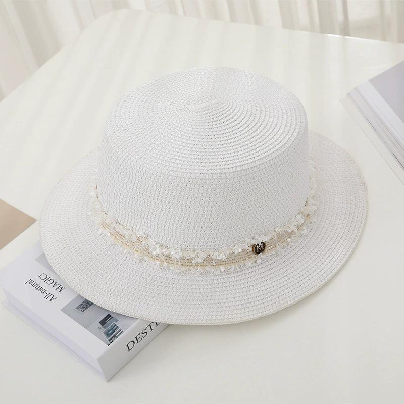 New Women's Summer UV Protection Sweet Ribbon Seaside Vacation Sunshade Bucket Hat Bow Large Brim Straw Hat