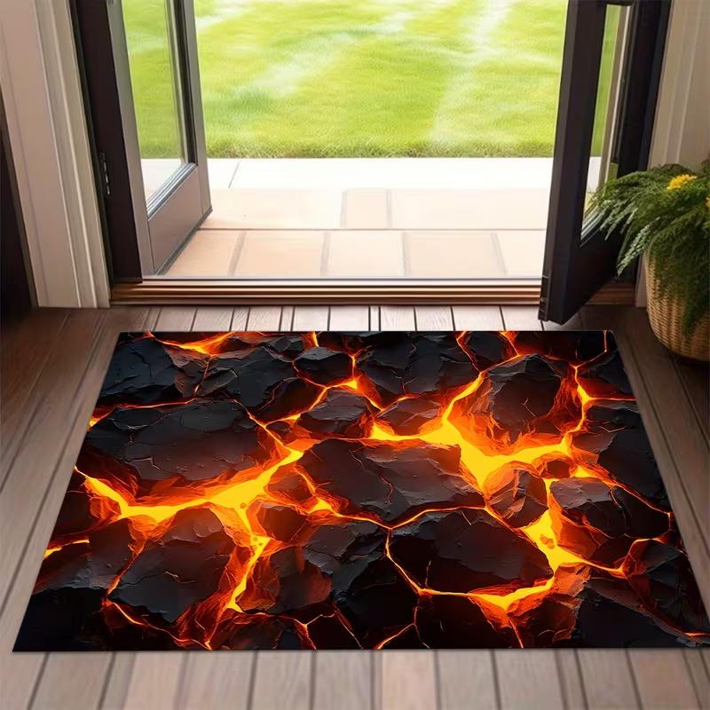 Lava Flow Doormat Unique 3D Design for Home Decor | Volcanic Themed Rug Entrance Mat Anti Slip Carpet Can Be Machine Washed