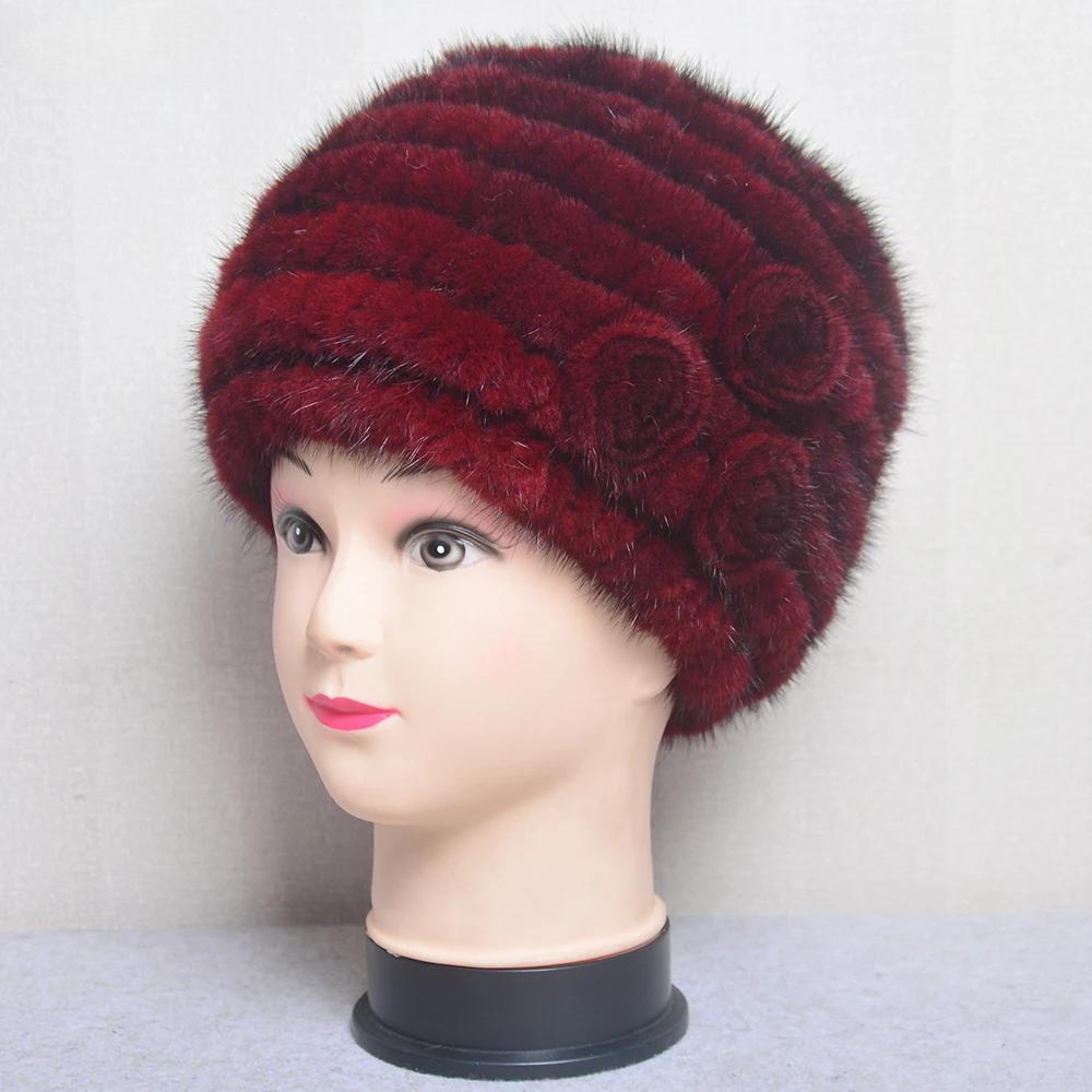 Russian Mink Fur Winter Fur Hat For Women Luxury Women's Real Mink Fur Knit Cap Headgear Winter Warm Brand Beanies Bomber Hat