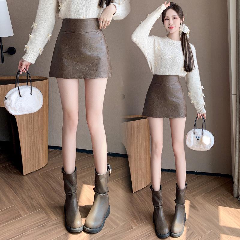 A-line High-Waisted PU Leather Skirt - Short, Sexy & Versatile for Women, 2025 Autumn/Winter Fashion