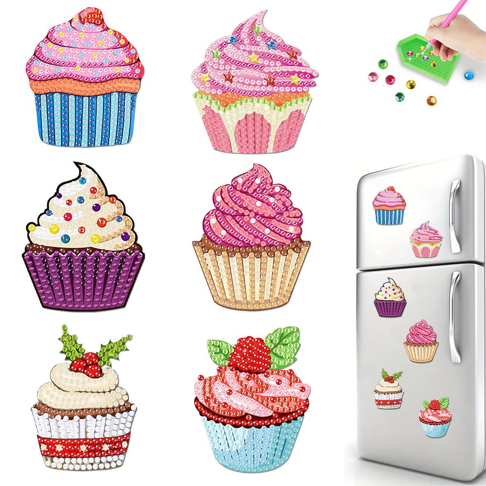 6Pcs Acrylic Cute Cupcakes Diamond Painting Fridge Magnets Diamond Art Refrigerator Magnets Sticker for Beginners