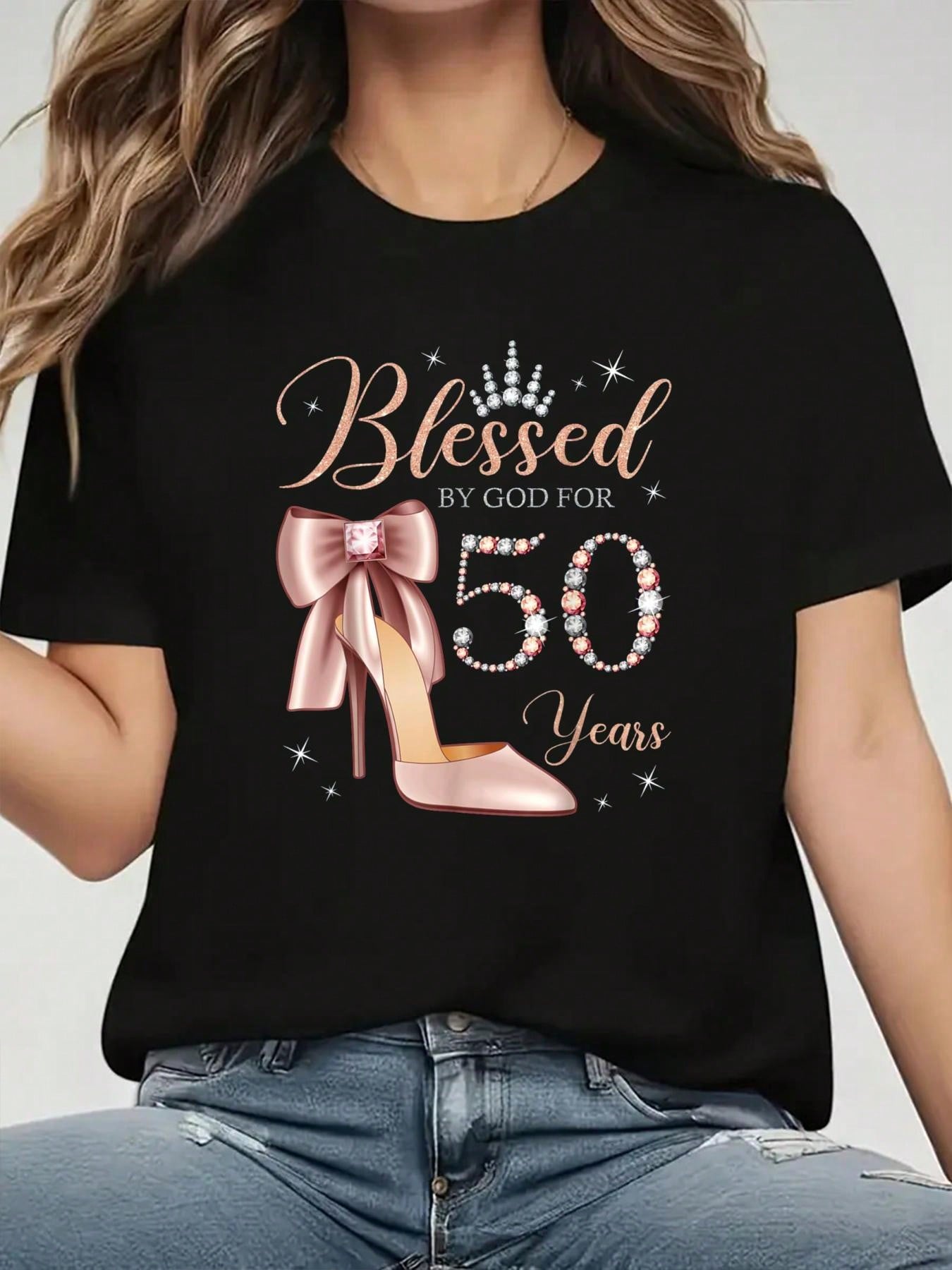 Blessed by God 50 Years High Heel Bow T-shirt XXXL