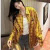 Spring Women Plaid Flannel Button Down Shirt Long Sleeve Oversized Blouse
