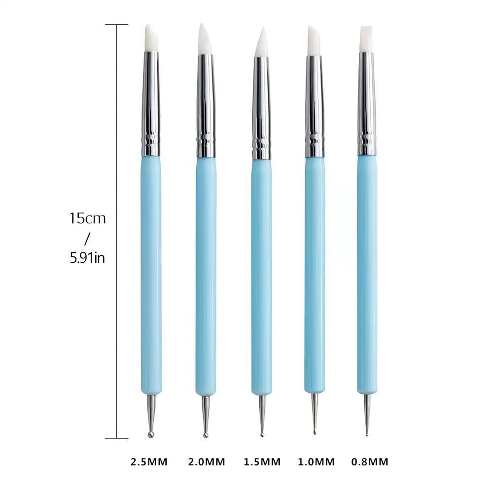 Nail Dotting Tool 5pcs Double-ended Silicone Head Carving Dotting Pen Brush Modeling Dotting Nails Art Tool DIY Sculpting Tools