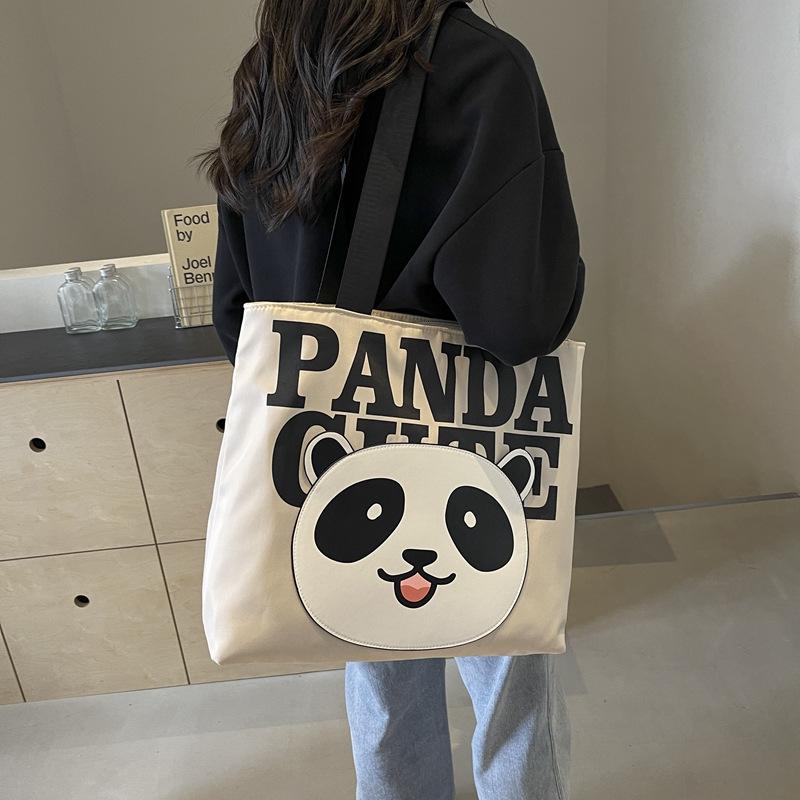 Versatile Tote Bag Large Capacity Canvas Bag Women 2025 New Korean Version Panda Cartoon Shoulder Canvas Bag Tide