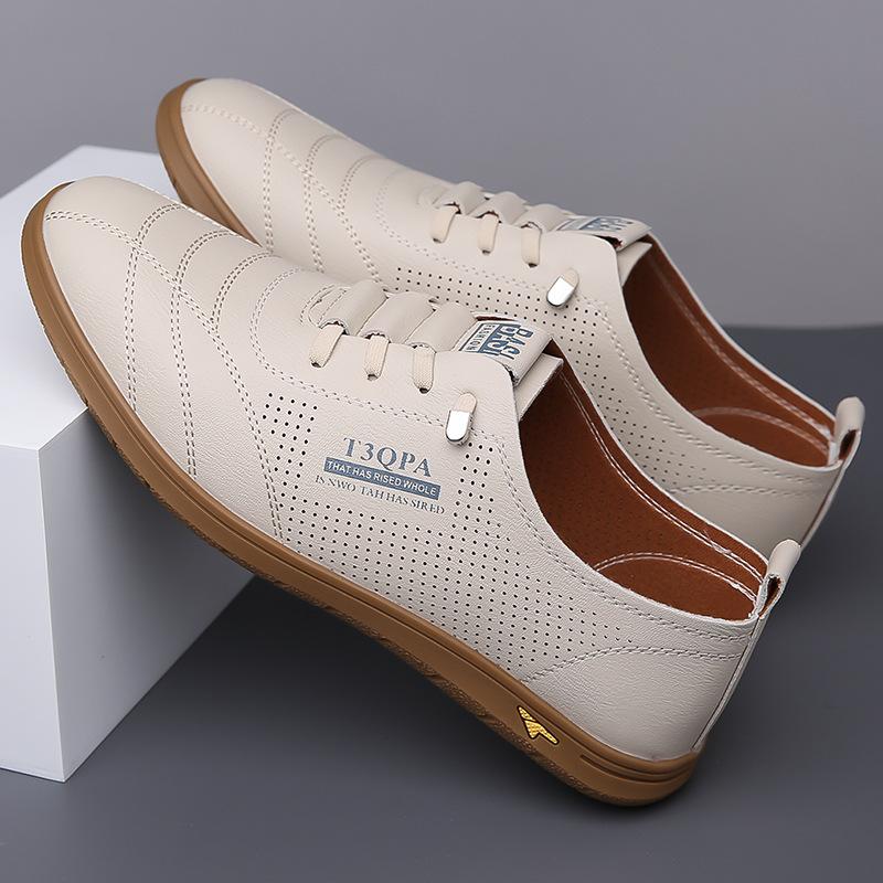 New round head men's casual shoes business trendy men's single shoes little white shoes leather shoes hollow hole shoes leather sandals