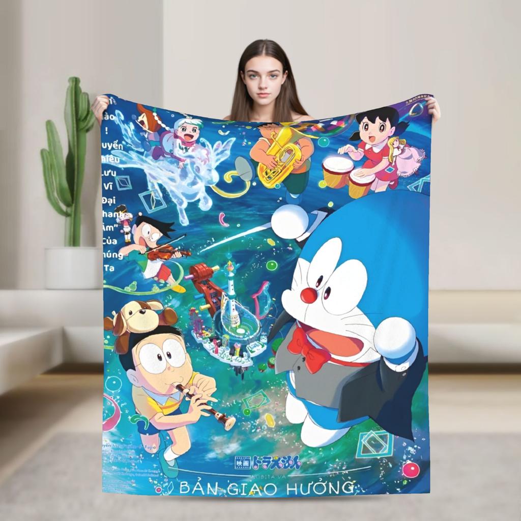 Cartoon D-Doraemon  Warm Soft Blanket  Camping Plush Throw Blanket Novelty Bedroom Flannel Bedspread Sofa Bed Cover