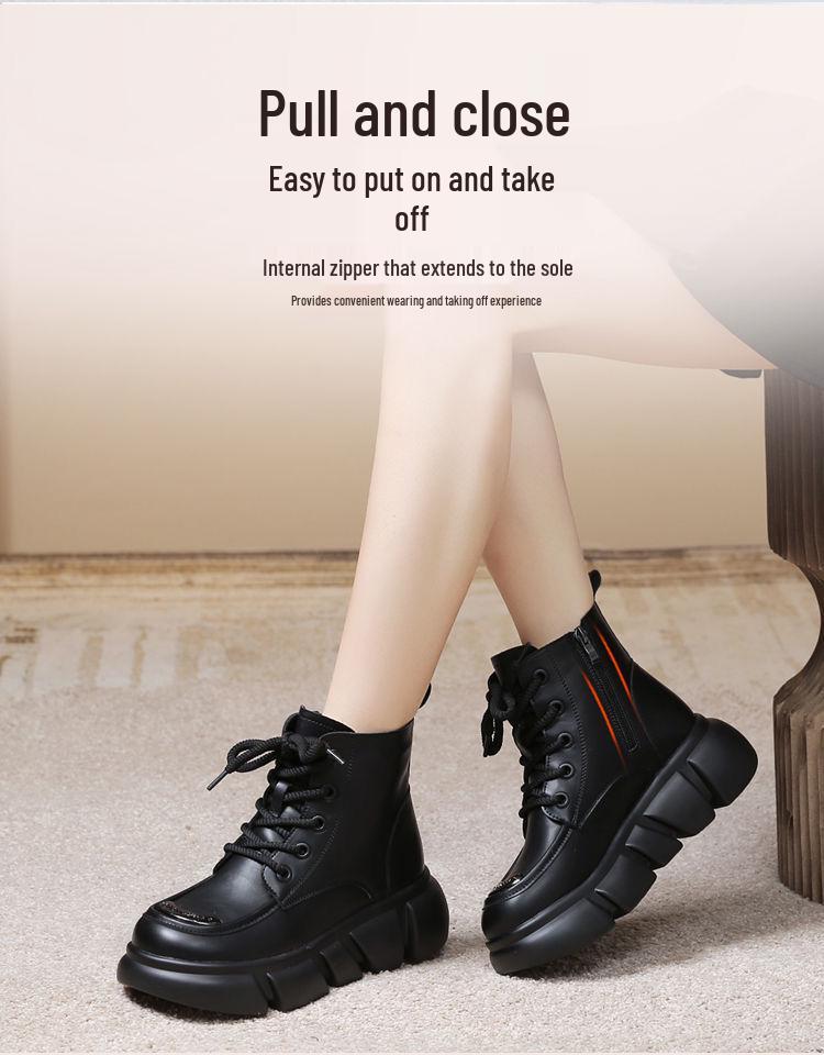 Women's Genuine Leather Fur-Lined Snow Boots with Thick Sole