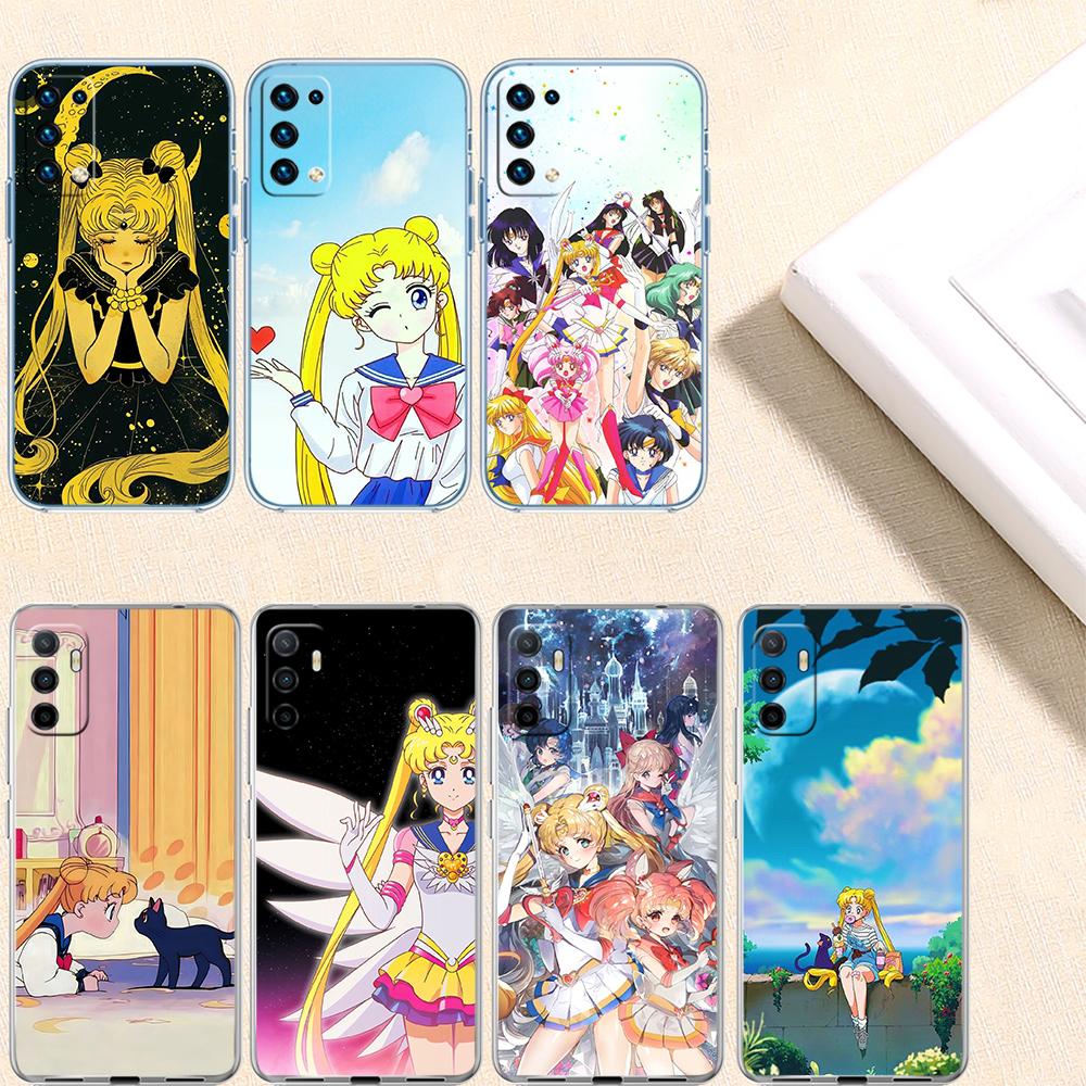 UP44 S-Sailors M-Moon Transparent Phone Case for Motorola Moto G7 G8 G9 G84 G85 G73 G24 G15 Z2 Play Power Plus