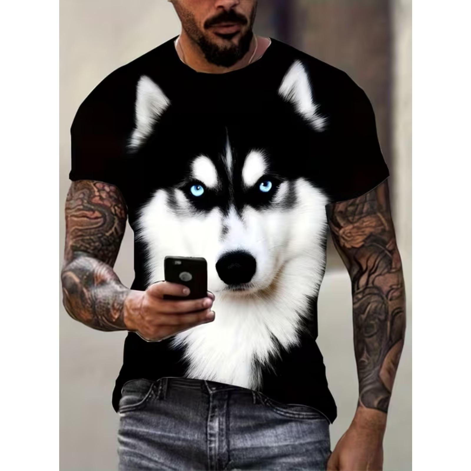 New Summer Men s Fashion T-shirt Personality Animal Pattern Printed Men s T-shirt Top XS