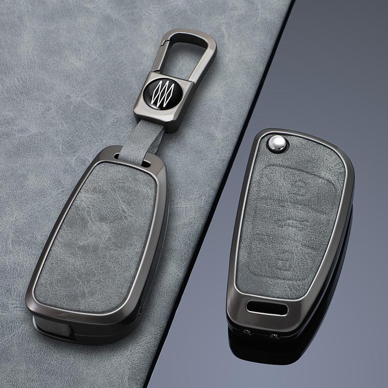 Zinc Alloy + Leather Car Key Case for A1 A3 A4 A5 A6 A7 A8 Q3 Q5 Q7 R8 C5 C6 Tt S3 S5 S6 S4 Rs5 Rs6 2003-2015 Flip Remote