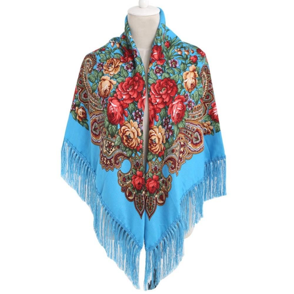Tassel Fringe Floral Scarf Soft Tassel Scarf Fashion Square Wrap Women