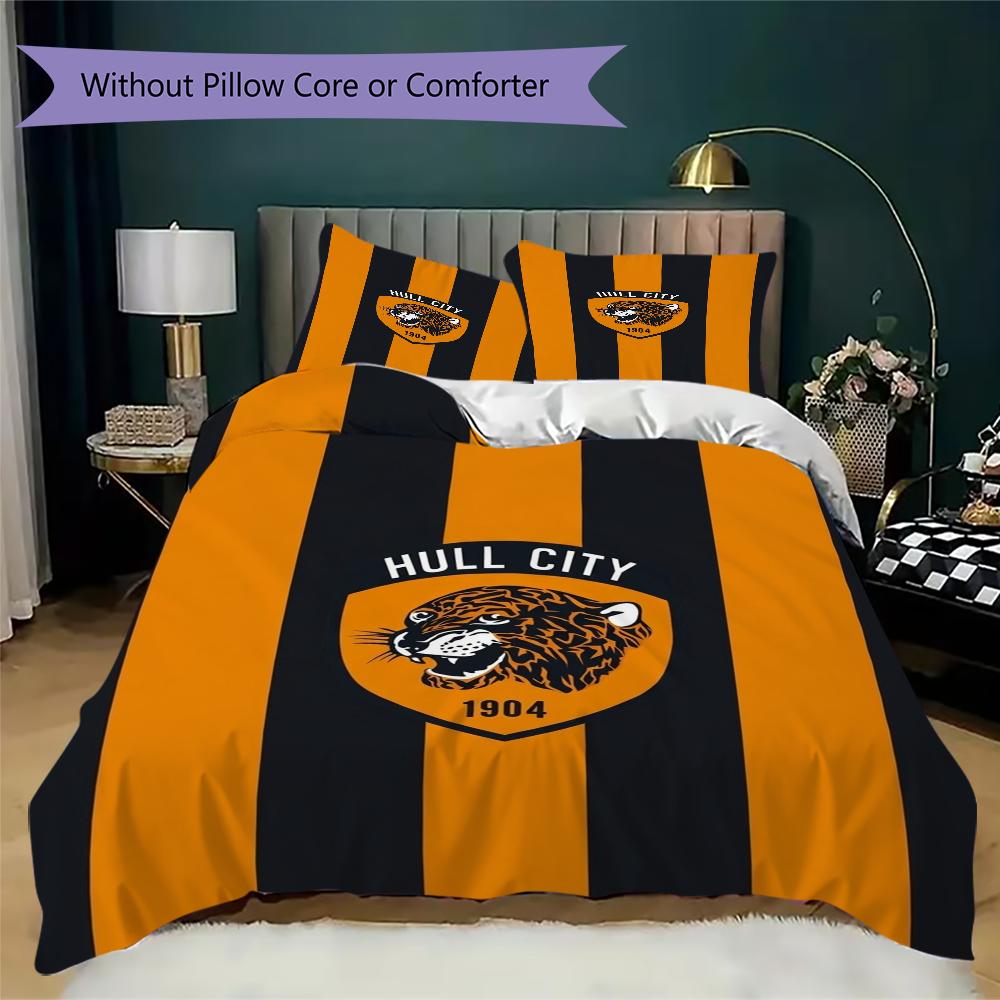 Hull City FC Pattern Bedding uilt Set uilt Cover Pillowcase Home Decoration Birthday Gift (1 * duvet cover + 2 * pillowcase without core)