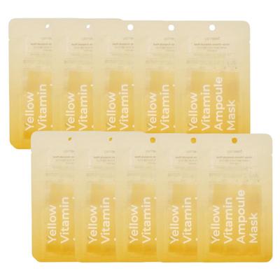 Yellow Vitamin Ampoule Sheet Mask – 10 Sheets | Korean Brightening & Revitalizing Facial Mask with Multi-Vitamin Complex