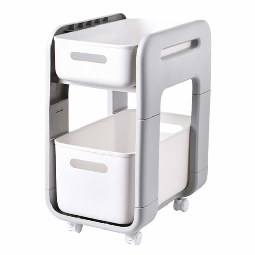 MEMETARO Under-Sink Storage Drawer, 2-Tier Sliding Rack with Casters, Stylish Kitchen Storage Shelf, Easy Assembly, 25cm Wide, 48cm High, 38cm Deep