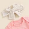 Baby Girl Summer Outfits Letter Embroidered Short Sleeve Rompers Long Pants Headband 3Pcs Clothes Set