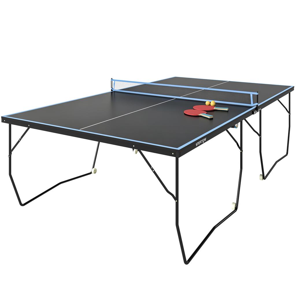 Table Tennis Table, Foldable, 8 Wheels, Powder-Coated Steel Frame, MDF, 274 X 152.5 X 76 Cm, Black