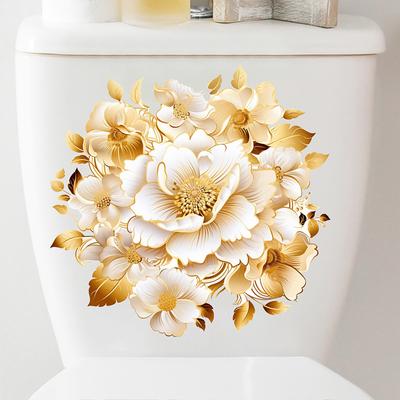 Bathroom Toilet Stickers Modern Minimalist Golden Flowers Pattern Self-Adhesive Paintings For Bathroom Living Decorations
