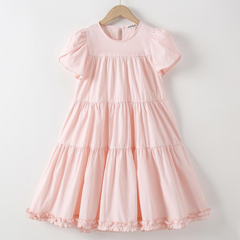 Girls Fashionable Cotton Dress for Summer, Children s Sweet Pink Dress 120cm розовый